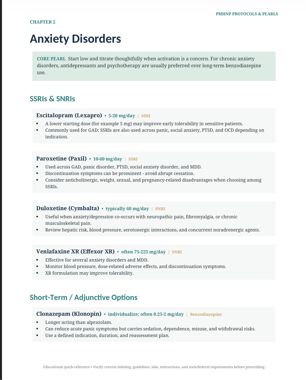 PMHNP Protocols and Pearls