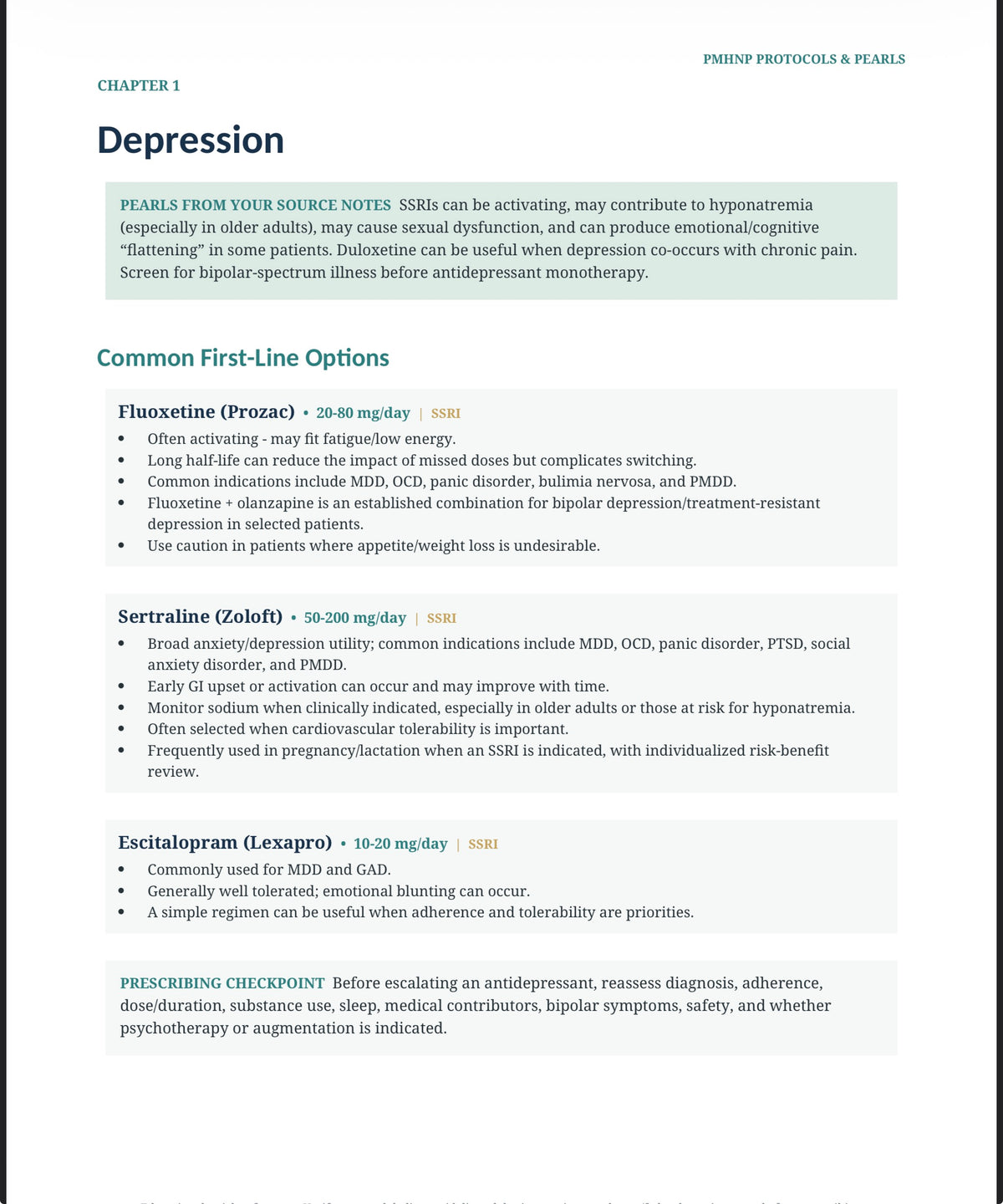 PMHNP Protocols and Pearls